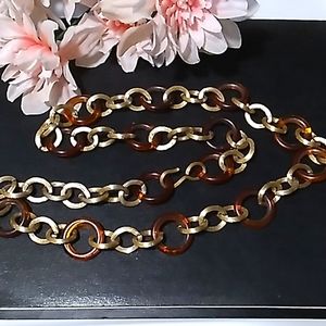 Gold and Dark Carmel Resin Link Necklace or Belt